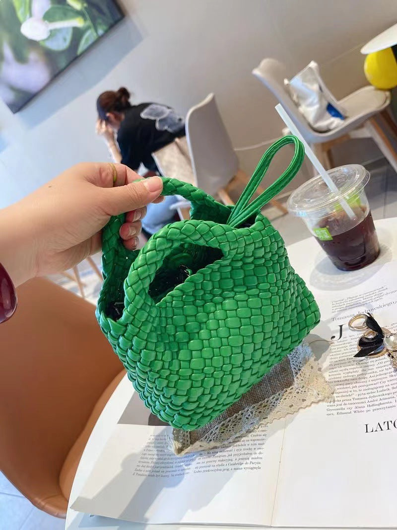Premium Feeling Woven Handmade Mini Small Bag Tote Bucket Bag