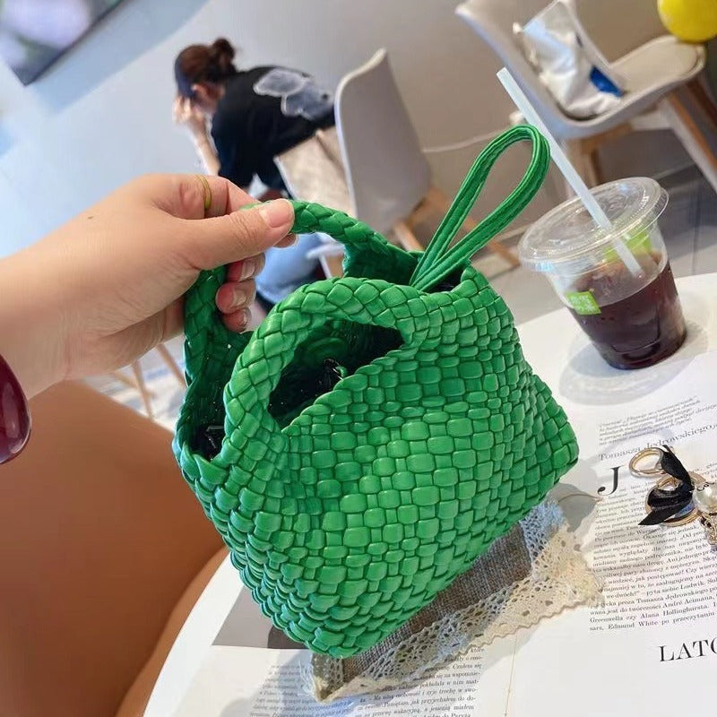 Premium Feeling Woven Handmade Mini Small Bag Tote Bucket Bag