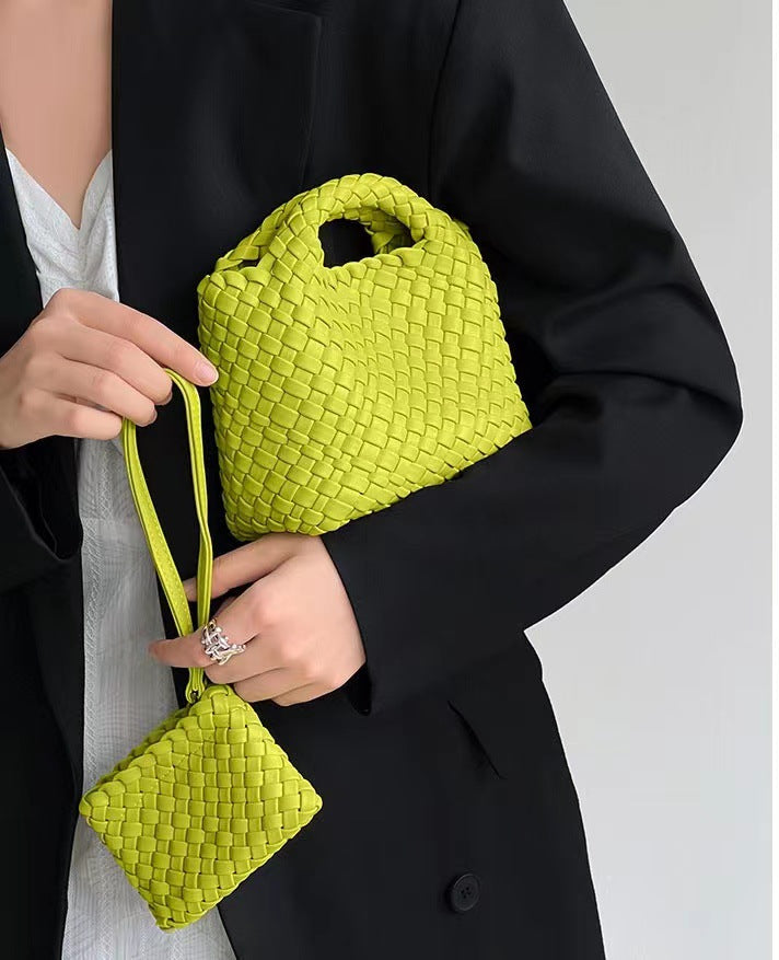 Premium Feeling Woven Handmade Mini Small Bag Tote Bucket Bag
