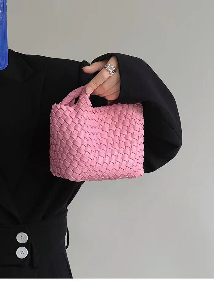 Premium Feeling Woven Handmade Mini Small Bag Tote Bucket Bag